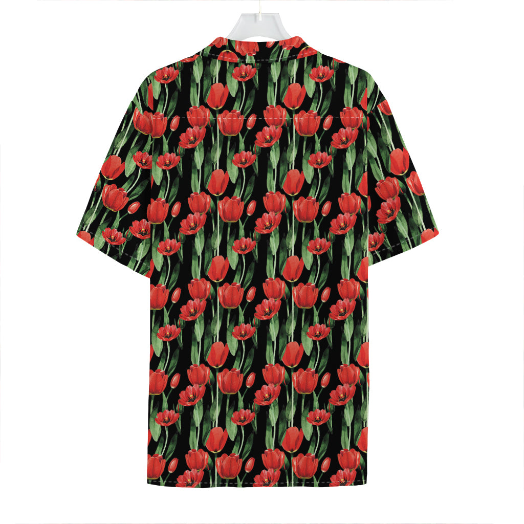 Red Watercolor Tulip Pattern Print Hawaiian Shirt