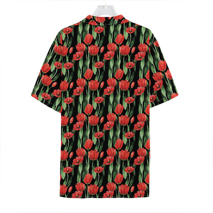 Red Watercolor Tulip Pattern Print Hawaiian Shirt