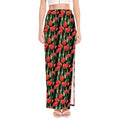 Red Watercolor Tulip Pattern Print High Slit Maxi Skirt