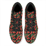 Red Watercolor Tulip Pattern Print High Top Leather Sneakers
