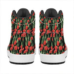 Red Watercolor Tulip Pattern Print High Top Leather Sneakers
