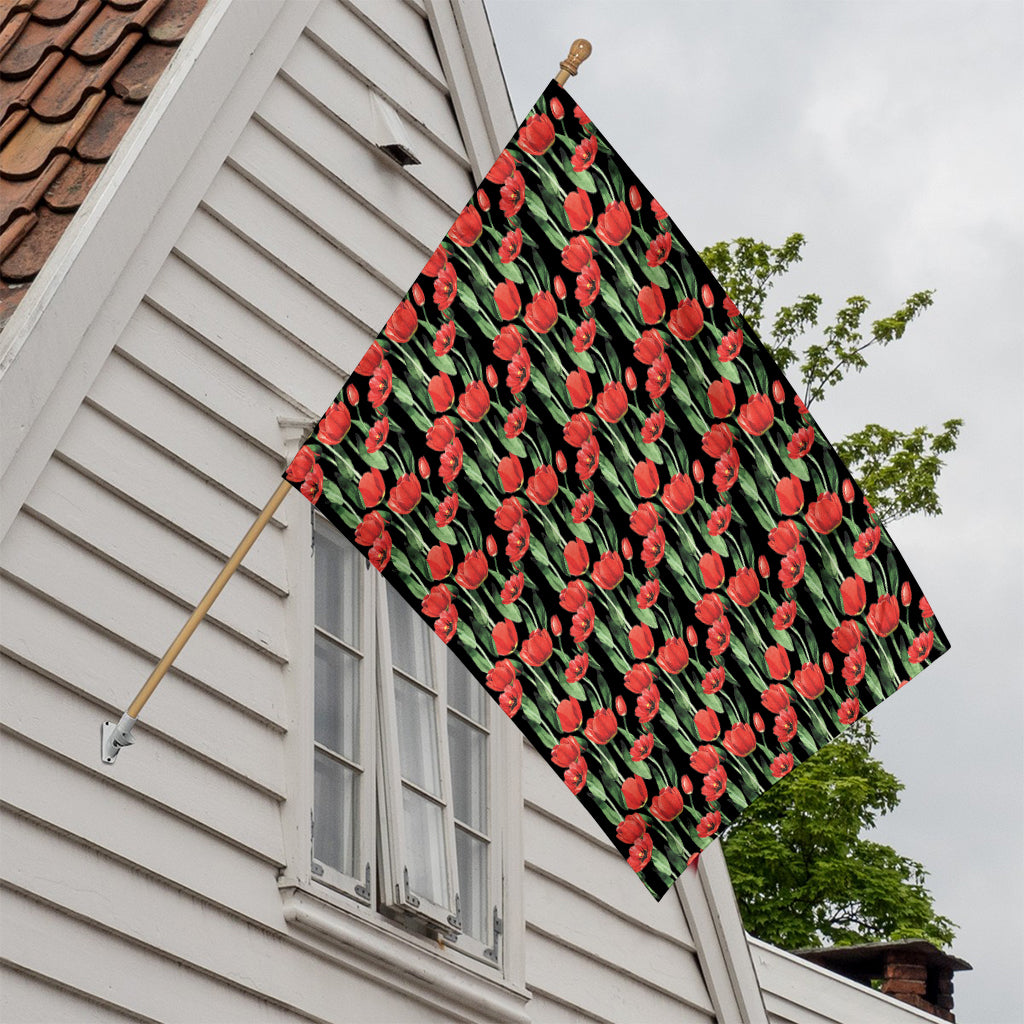 Red Watercolor Tulip Pattern Print House Flag
