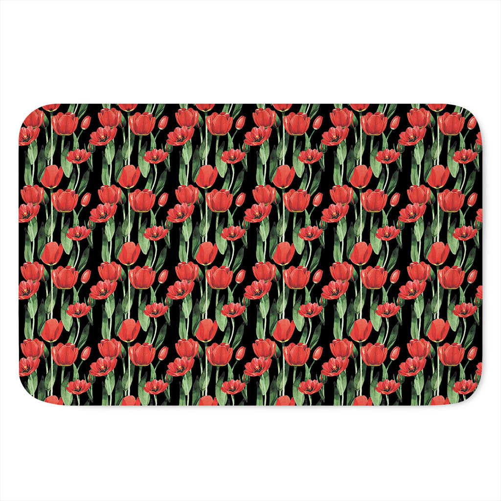 Red Watercolor Tulip Pattern Print Indoor Door Mat