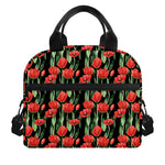 Red Watercolor Tulip Pattern Print Insulated Lunch Bag