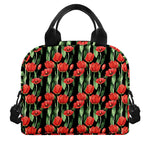 Red Watercolor Tulip Pattern Print Insulated Lunch Bag