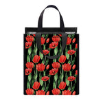 Red Watercolor Tulip Pattern Print Insulated Lunch Tote