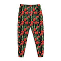 Red Watercolor Tulip Pattern Print Jogger Pants