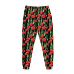 Red Watercolor Tulip Pattern Print Jogger Pants