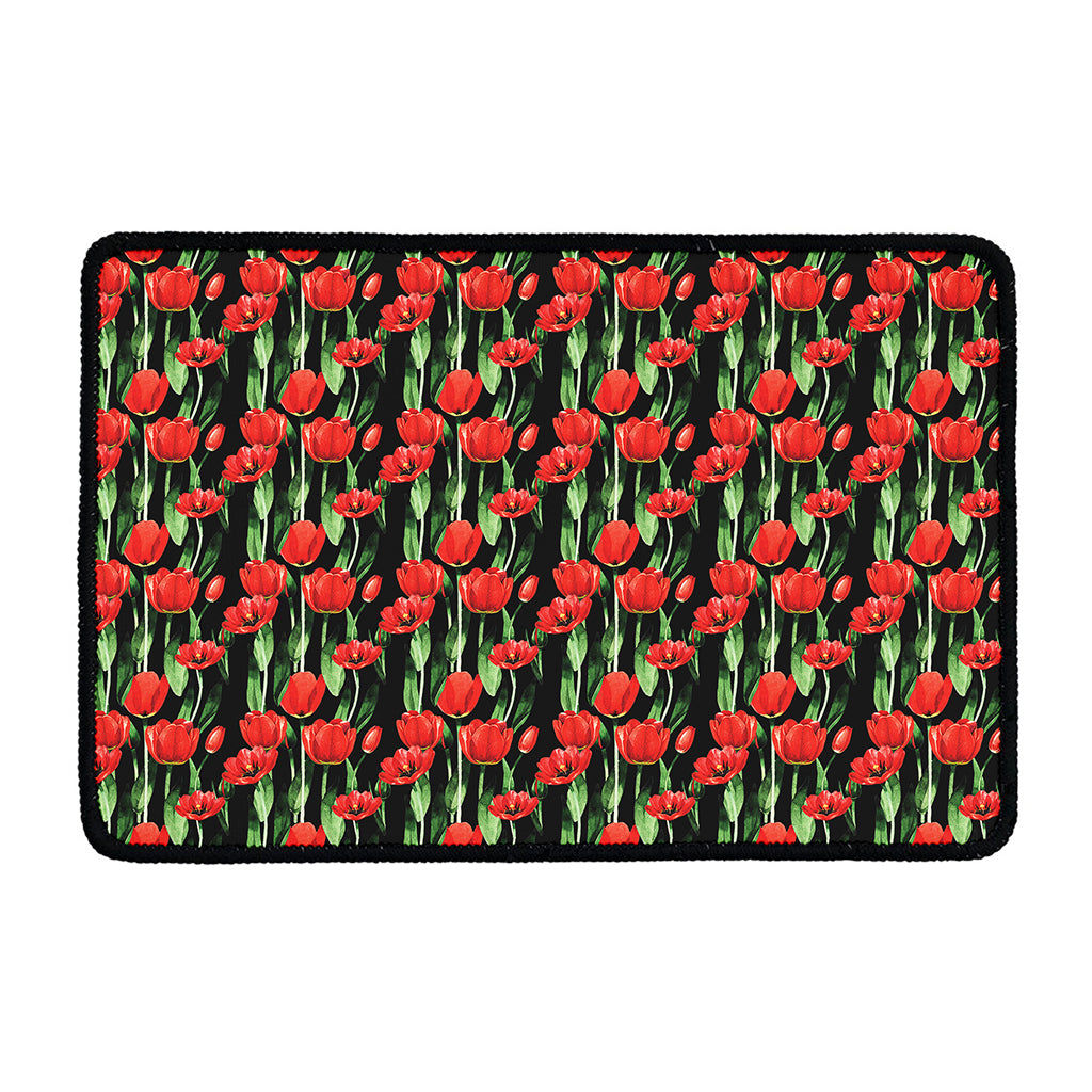 Red Watercolor Tulip Pattern Print Kitchen Mat