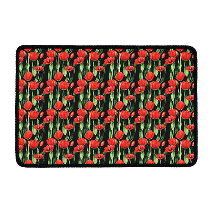 Red Watercolor Tulip Pattern Print Kitchen Mat