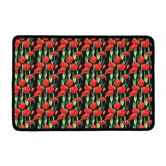 Red Watercolor Tulip Pattern Print Kitchen Mat