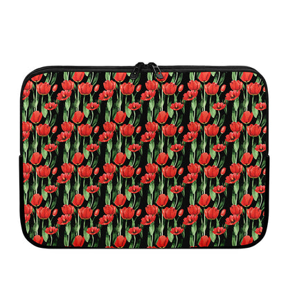 Red Watercolor Tulip Pattern Print Laptop Sleeve