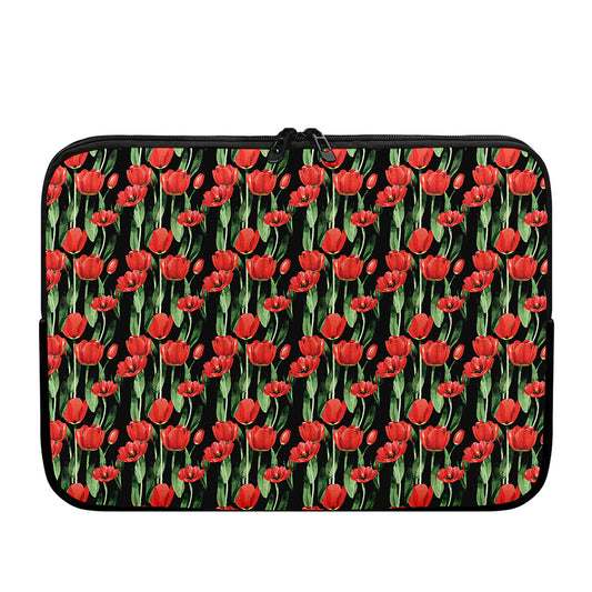 Red Watercolor Tulip Pattern Print Laptop Sleeve