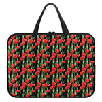 Red Watercolor Tulip Pattern Print Laptop Sleeve With Handle