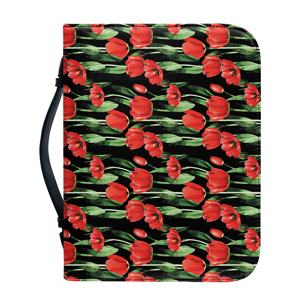 Red Watercolor Tulip Pattern Print Leather Bible Cover