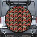 Red Watercolor Tulip Pattern Print Leather Spare Tire Cover