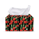 Red Watercolor Tulip Pattern Print Leather Tissue Box Cover
