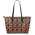 Red Watercolor Tulip Pattern Print Leather Tote Bag With Zipper