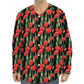 Red Watercolor Tulip Pattern Print Long Sleeve Baseball Jersey