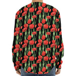 Red Watercolor Tulip Pattern Print Long Sleeve Baseball Jersey