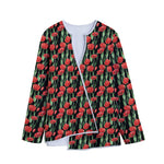 Red Watercolor Tulip Pattern Print Long Sleeve Short Coat