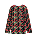 Red Watercolor Tulip Pattern Print Long Sleeve Short Coat