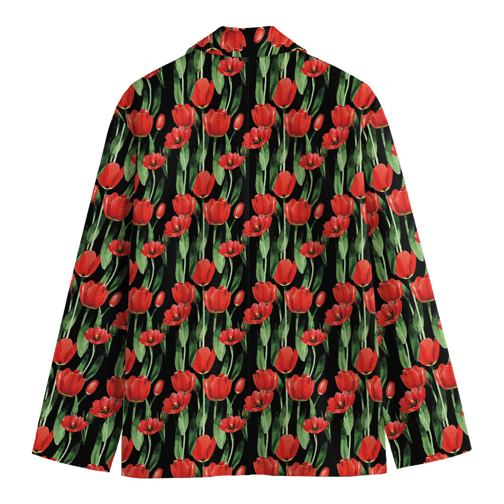 Red Watercolor Tulip Pattern Print Men's Blazer