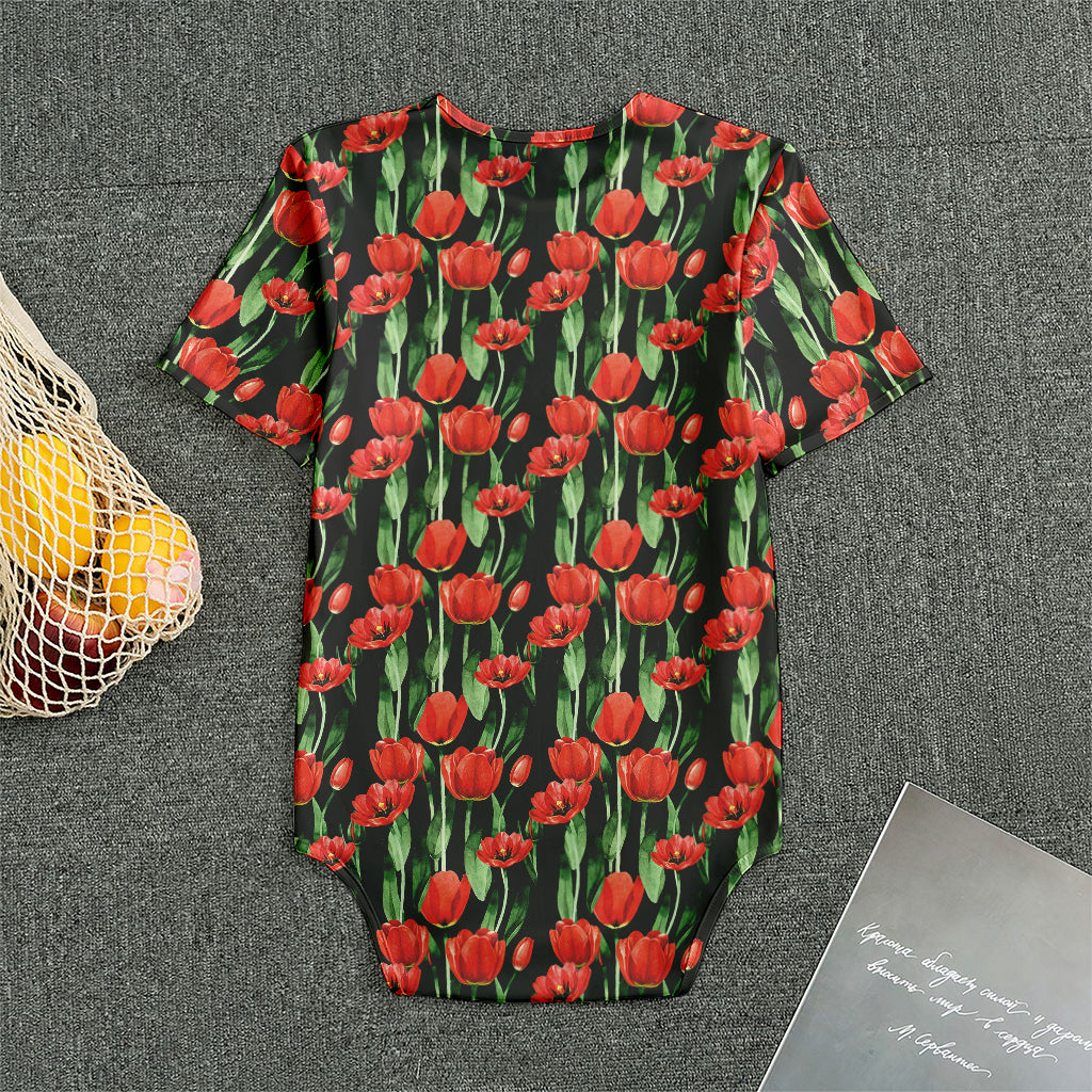 Red Watercolor Tulip Pattern Print Men's Bodysuit