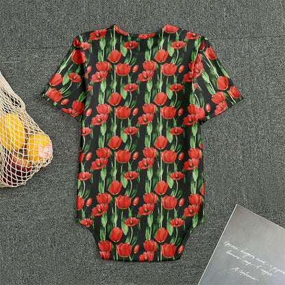 Red Watercolor Tulip Pattern Print Men's Bodysuit