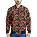 Red Watercolor Tulip Pattern Print Men's Bomber Jacket