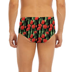 Red Watercolor Tulip Pattern Print Men's Briefs