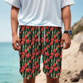 Red Watercolor Tulip Pattern Print Men's Cargo Shorts