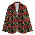 Red Watercolor Tulip Pattern Print Men's Cotton Blazer