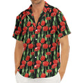 Red Watercolor Tulip Pattern Print Men's Deep V-Neck Shirt