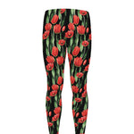 Red Watercolor Tulip Pattern Print Men's leggings