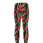 Red Watercolor Tulip Pattern Print Men's leggings