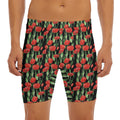 Red Watercolor Tulip Pattern Print Men's Long Boxer Briefs