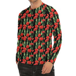 Red Watercolor Tulip Pattern Print Men's Long Sleeve Rash Guard