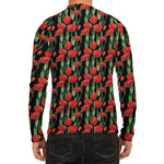 Red Watercolor Tulip Pattern Print Men's Long Sleeve Rash Guard