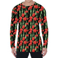 Red Watercolor Tulip Pattern Print Men's Long Sleeve T-Shirt