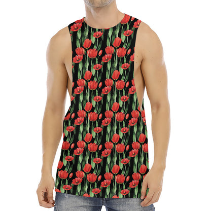 Red Watercolor Tulip Pattern Print Men's Muscle Tank Top