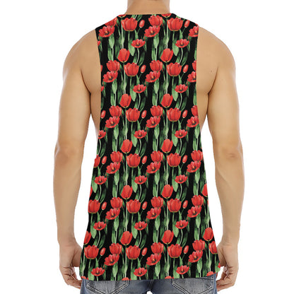 Red Watercolor Tulip Pattern Print Men's Muscle Tank Top