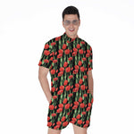 Red Watercolor Tulip Pattern Print Men's Rompers