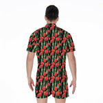 Red Watercolor Tulip Pattern Print Men's Rompers
