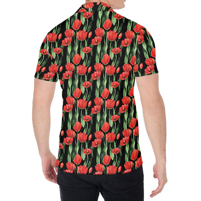 Red Watercolor Tulip Pattern Print Men's Shirt