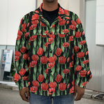 Red Watercolor Tulip Pattern Print Men's Shirt Jacket