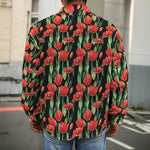 Red Watercolor Tulip Pattern Print Men's Shirt Jacket