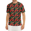 Red Watercolor Tulip Pattern Print Men's Short Sleeve Rash Guard
