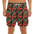 Red Watercolor Tulip Pattern Print Men's Split Running Shorts