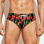 Red Watercolor Tulip Pattern Print Men's Swim Briefs